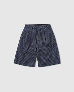 Butter Goods Seersucker Pleated Shorts Navy Plaid