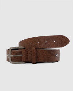 Cash Only Script Belt Cognac