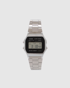 Casio Digital A158WEA-1D Black Stainless Steel Band