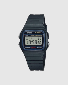 Casio Digital WR Light Stop Watch Black Resin F91W-1