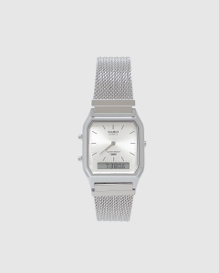 Casio Duo Mesh Stainless AQ230EM-7A Band Silver Dial
