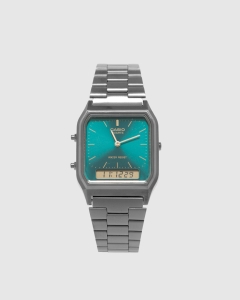 Casio Duo Square Green AQ230EGG-3A Black IP Stainless Steel Band
