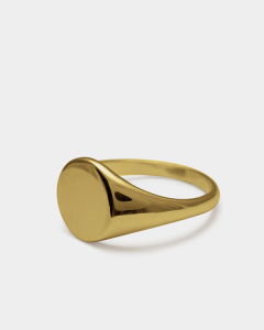 Shamone The Dasher Solid Round Signet Ring 11x10mm Sterling Silver 18k Yellow Gold Plated