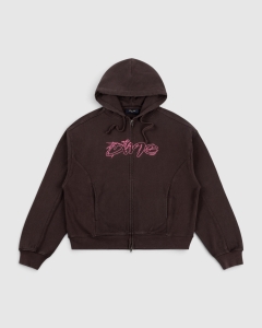 Dime Distressed Terry Zip Hood Acid Brown