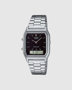 Casio Mens Dress Duo Silver Tone AQ230A-1D Black Face