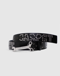 Carpet Stud Leather Belt With Buckle Black