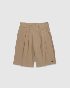 Crawling Death Script Embroidered Pleated Shorts Tan