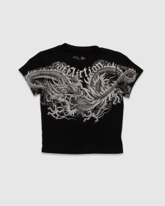 Affliction Flaming Dragon Crop Baby T-Shirt Black