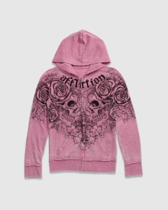 Affliction Womens Forgotten Zip Hood Pink Burnout Wash