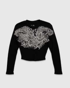 Affliction Womens Flaming Dragon Crop LS Thermal Black