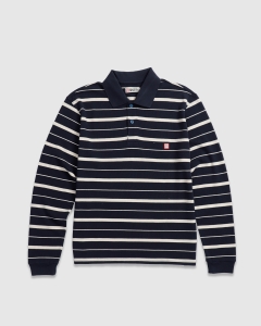 S Double Stripe LS Polo Navy/Natural