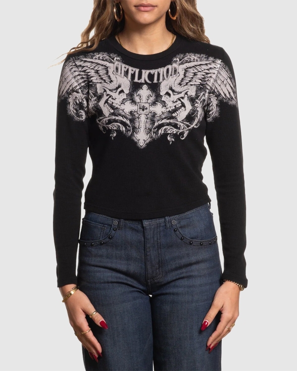 Affliction Womens Winged Up LS Thermal Black