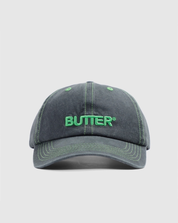 Butter Goods Rounded Logo 6 Panel Washed Black/Lime