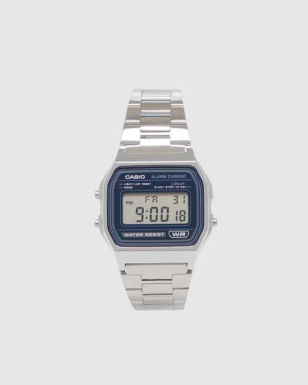 Casio Digital A158WEA-2D Blue Dial Stainless Steel Band