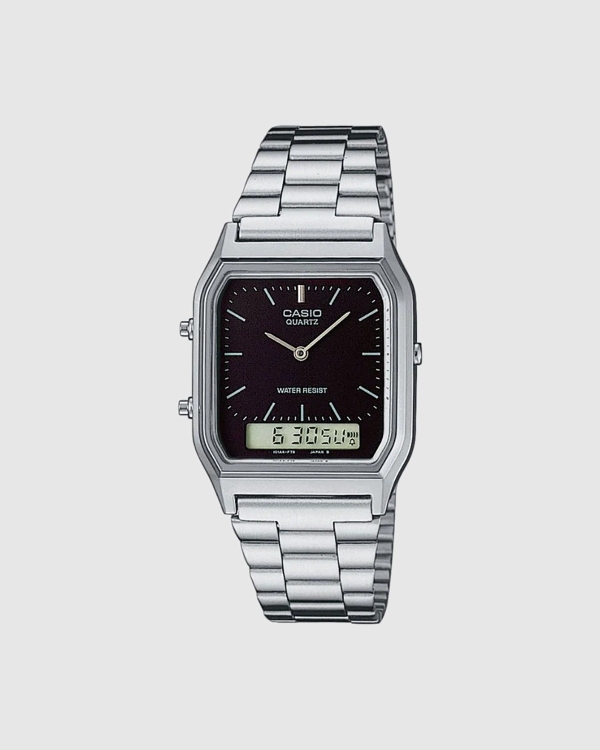 Casio Mens Dress Duo Silver Tone AQ230A-1D Black Face