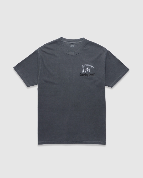 Crawling Death Reaper Logo Embroidered T-Shirt Washed Grey