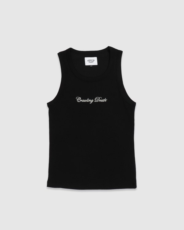 Crawling Death Script Embroidered Ribbed Singlet Black