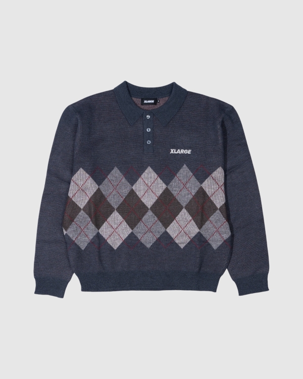 Xlarge Argyle Knit LS Polo Black