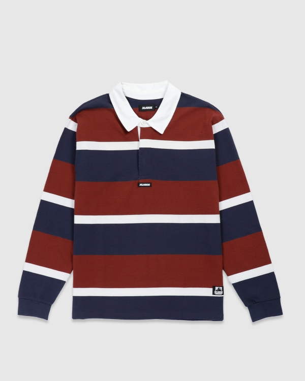 Xlarge XL Stripe LS Rugby Polo Burgundy