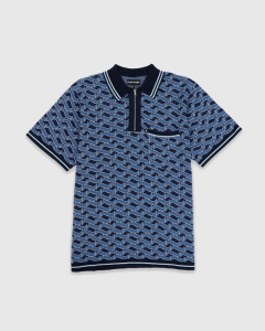 Passport Stacked Tilde Polo SS Knit Navy