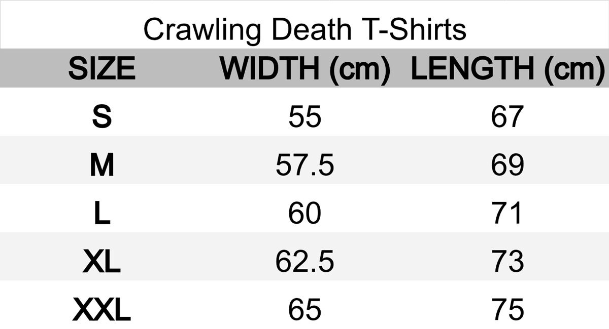 Crawling Death T-Shirt Size Guides