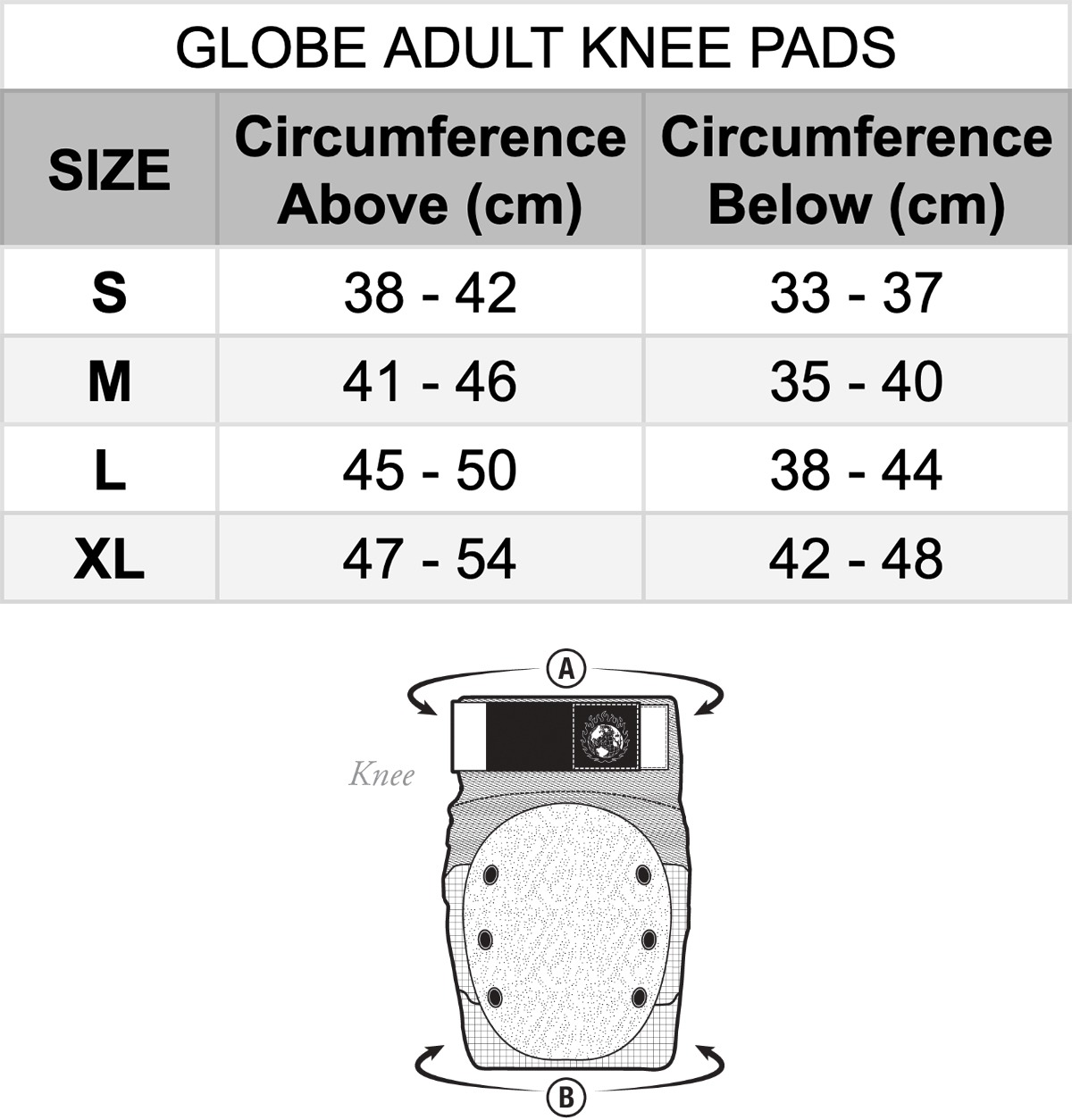 Globe Knee Pads SIZE GUIDE